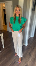 Green Flutter Sleeve Top