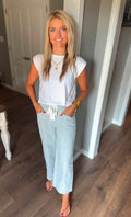 Blue Pinstripe Wide Leg Pants