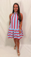 Style U Red+White+blue striped dress