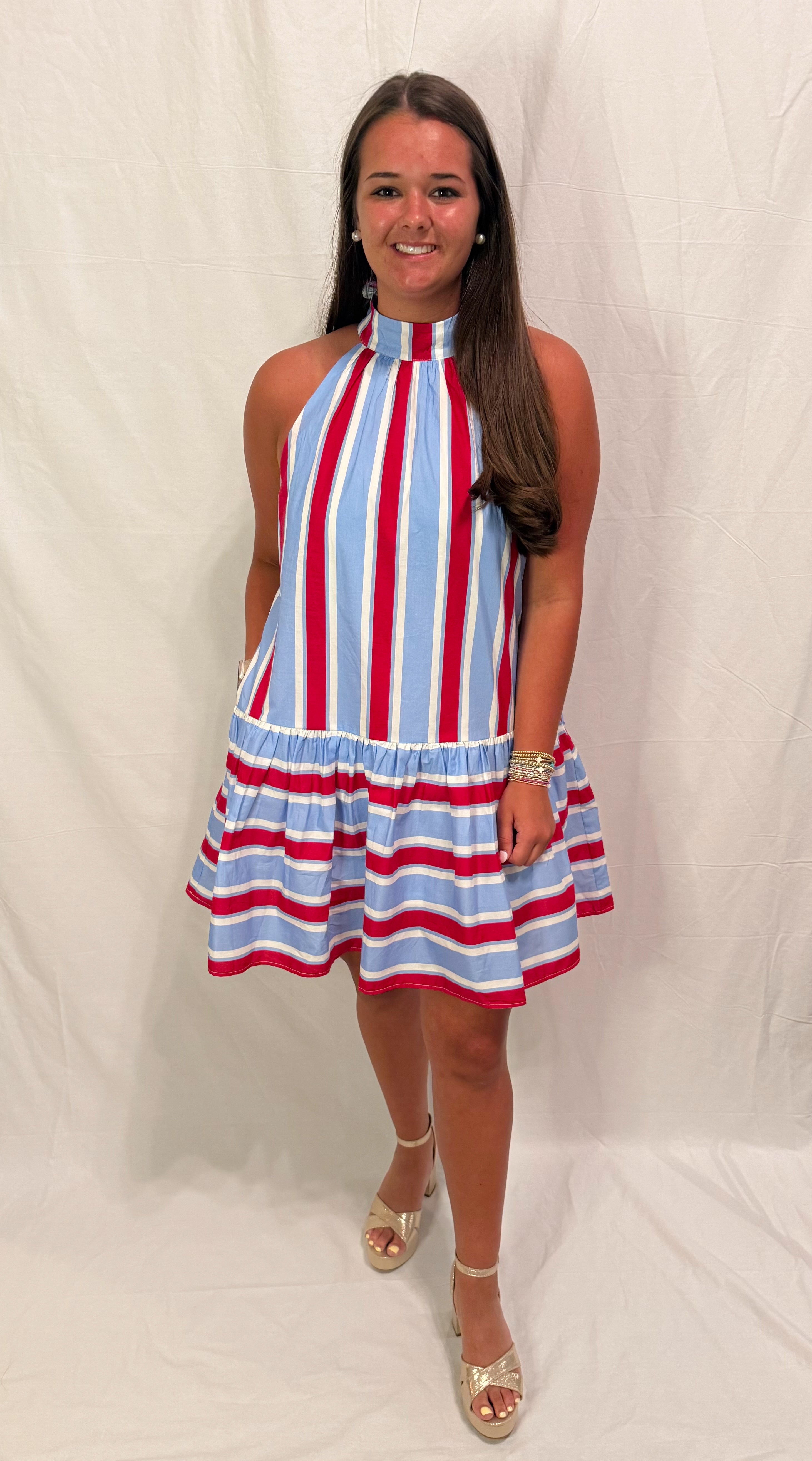 Style U Red+White+blue striped dress