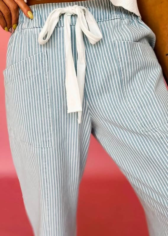 Blue Pinstripe Wide Leg Pants