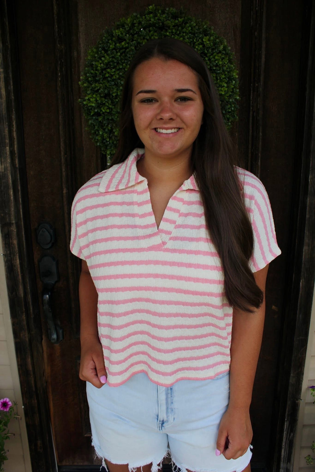 Zenana Pink Striped Top