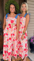 Floral Pink and Blue Maxi Dress