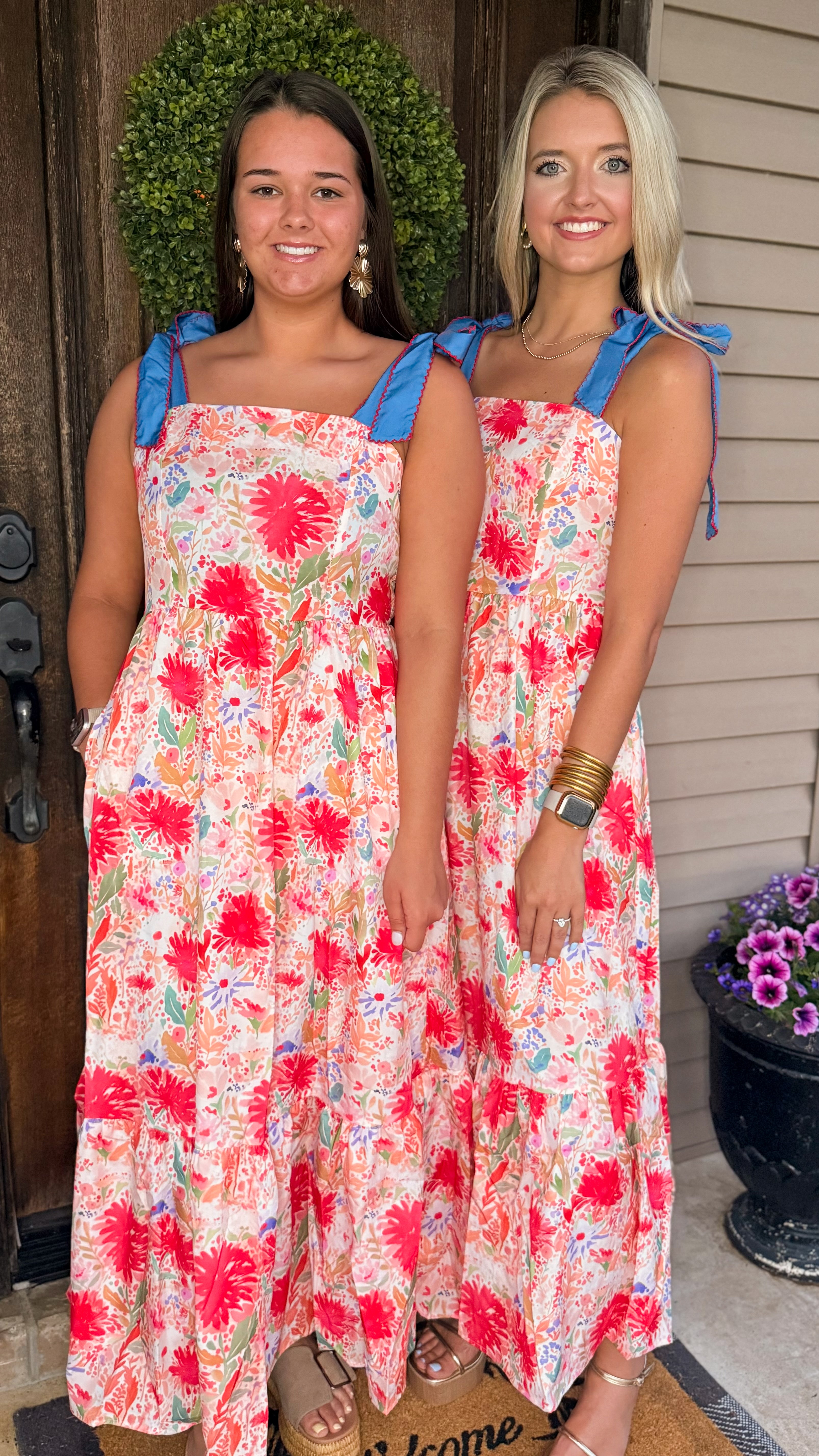 Floral Pink and Blue Maxi Dress